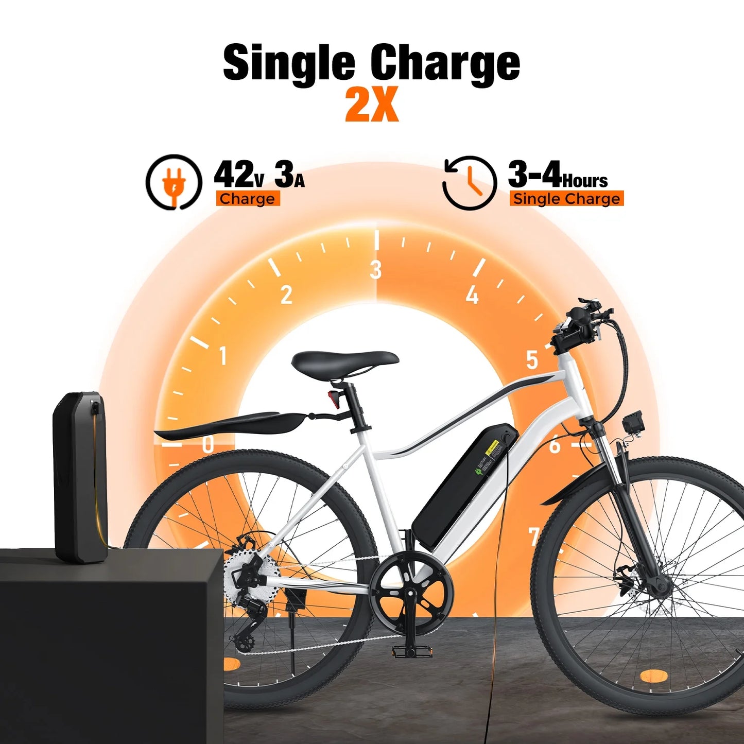 500W Electric Bike Adult,26" Mountain Bicycle Professional ,Front Dual Shock Absorption Ebike,Up 20MPH,55 Miles,35-Speed, Ul-Certified,42V 10.8AH Removable Battery,White